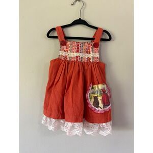Misha Lulu Little Red Riding Hood Orange Cotton Pinafore Dress Girls 18/24M